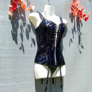 Alivila Y (S) Wet Look Zippered Overbust Corset and Panty Set